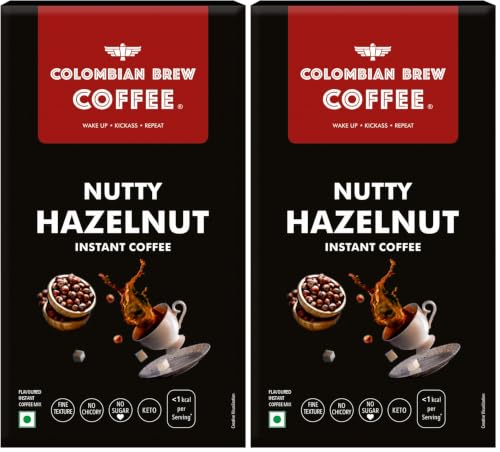 Image of Colombian Brew Hazelnut Instant Coffee Powder, No Sugar Vegan, 50gm (Pack of 2)