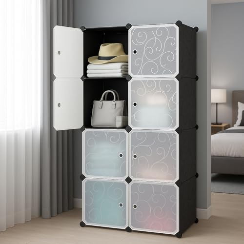 Image of Owme Closet for Clothe DIY Plastic Rack - Side Hanger, Storage for Home | with Mist Humidifier with Remote Controller, Shelf Storage Cabinet Stand, Auto Open & Close for Rain and Sun (White, 8 Door)