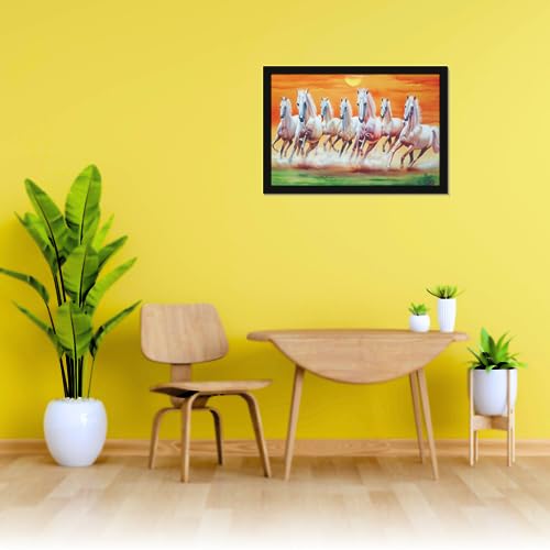 Image of Mad Masters 7 Running Horses Vastu Vaastu Lucky Hanging Home Decor Painting for Living Room & Bedroom Decoration (MM 3003, 45.7L x 30.5W cm, Paper, With Plexi Glass)