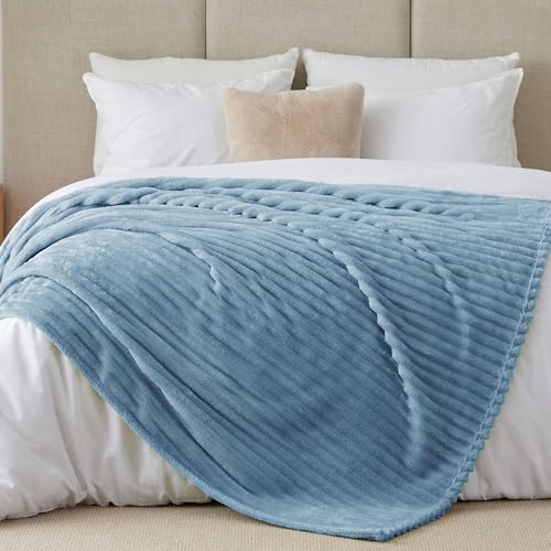 Image of BEDELITE Ribbed Full Size Blanket for Bed, Blue, 84 inchx90 inch