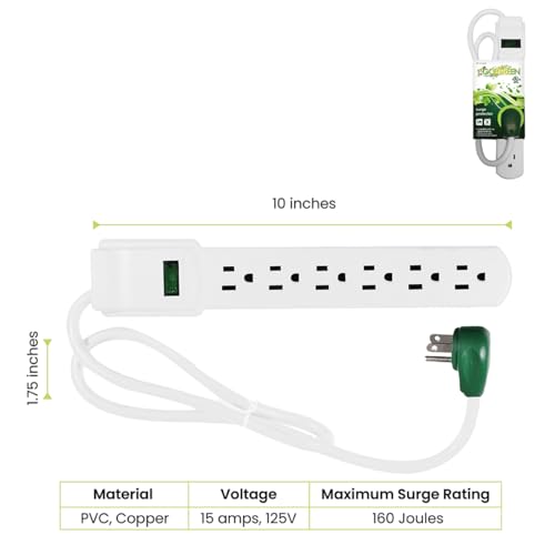 Power By GoGreen Protector eléctrico con 6 tomas, cable de 2.5 pies, color blanco modelo GG-16103MS miniatura 2
