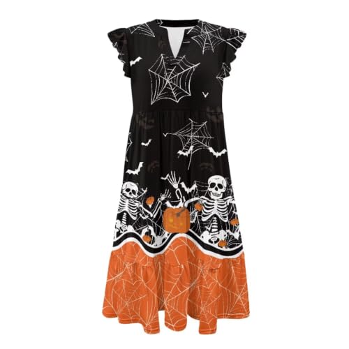 Image of Womens Summer Dress Ruffle Sleeve V Neck Dress Casual Fit Flowy Beach Vacation Sundress with Pocket S-2XL