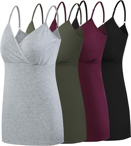 Image of SUIEK Cotton Maternity Nursing Tank Tops Crisscross Breastfeeding Cami Sleep Shirt