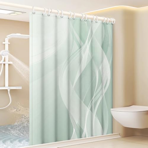 Rideau de douche imprimé moderne 122 x 183 cm vert clair lavable pour petite douche