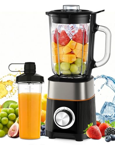 Batidora de Vaso, Licuadora con 2 Botellas Tritan de Libre de BPA, Batidora de Vaso Portatil, Poco Ruido, Fácil de Limpiar