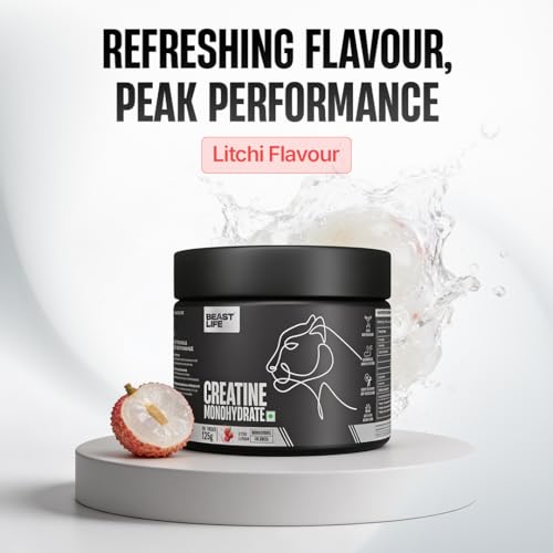 Image of BeastLife Micronised Creatine Monohydrate Powder Litchi 125g | 33 Servings | NABL Lab Tested | Rapid Absorption for Muscle Strength & Athletic Performance