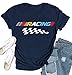 Qskall Racing Shirts for Women Race Day T Shirt Racing Plaid Tee Tops Blue