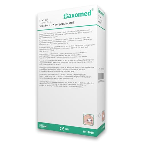 Saxomed SensiPore Pflaster 25 Stück - Wundpflaster steril 15x8 - Wundauflage nicht haftend 10x4 cm - steriler Wundverband sensitiv - Akute Wundversorgung und postoperatives Verbandsmaterial