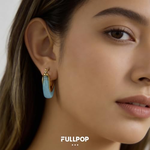 Image of Fullpop Vintage Earrings for Women, Chunky 14K Gold Plated Resin Hoop Earrings Lightweight Hollow Drop Earrings Hypoallergenic Earrings for Women Vintage Anthropologie Jewelry Gifts for Women