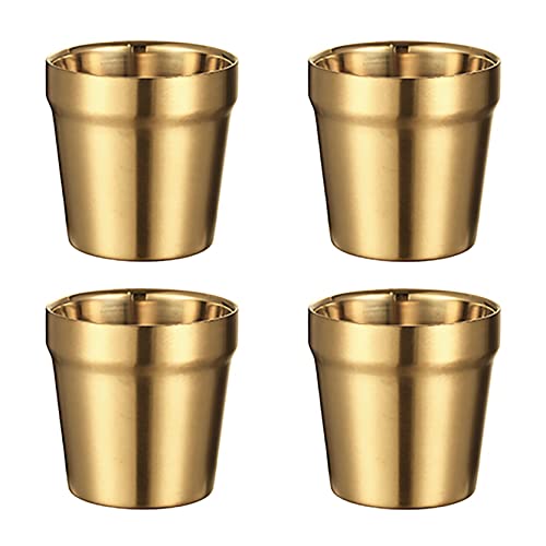 UPTALY 4 pcs Stainless Steel Cups (6 oz, Small Gold Type B), Unbreakable Camping Mugs (2.87'' x 2.87''), Small Espresso Cup, Double Walled Latte Mugs, Shot Cups, Tumbler, Thicken Coffee Cups