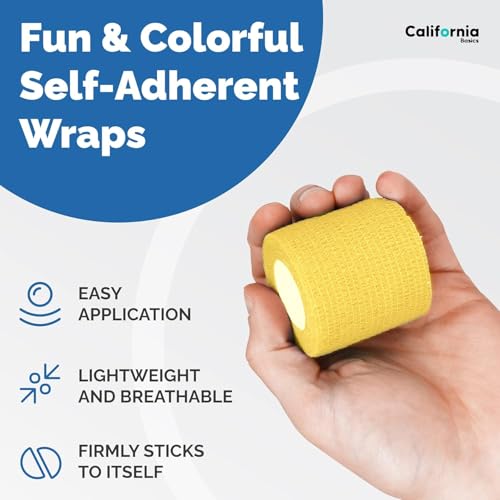 Image of California Basics, Self Adhesive Bandage Wrap, 2 Inch By 5 Yards Non Woven Cohesive Bandage Rolls, 24 Pack, Vet /Stretch Wrap, Multi Colored Neon Medical Athletic Tape for Wrist, Waterproof