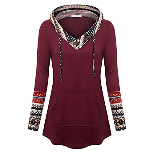 Damen Kapuzenpullover Sweatjacke Hoody Volksbräuche Druck Langarm V-Ausschnitt Sweatshirt Tunika Jacke Mantel Loose Pleated Kordelzug Taste