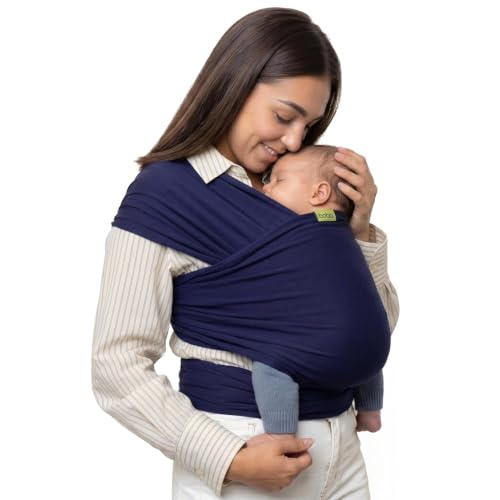 Image of Boba Baby Wrap Carrier - Stretch Cotton Newborn Sling, Navy Blue | Breathable, Hands-Free Babywearing Carrier Wrap; ergonomic, secure hold for newborn to toddler 7-35 lbs.