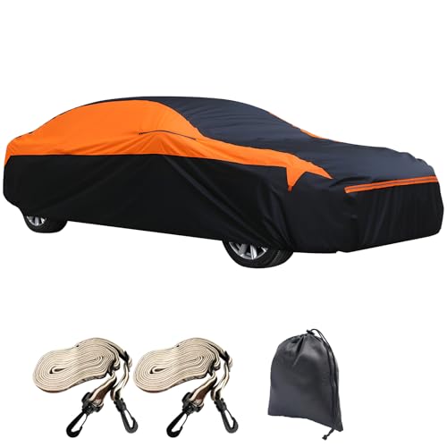 Housse de Voiture Intégrale Imperméable à 6 Couches avec Doublure en Coton et Fermeture éclair, Rrotection Contre Pluie, Neige, UV, Poussière, Respirante (pour Longueur de berline 444-464cm)