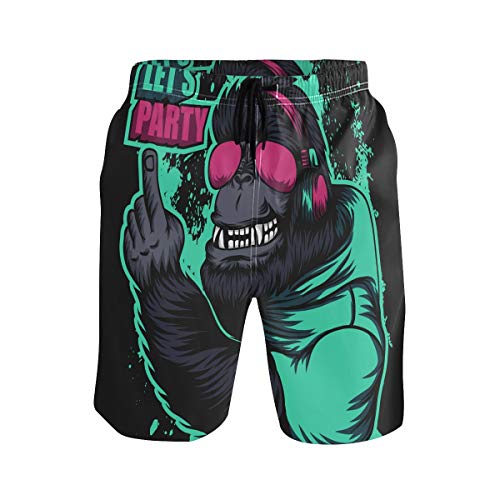 Men's Summer Beach Shorts Leisure Quick Dry Swimming Pants?Gorilla Headphone Party