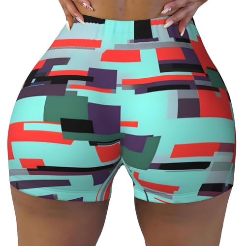 Striped Combination Pattern Sports Shorts, high Elastic Slim Fitness Pants, Suitable for Yoga/Leisure/Daily wear