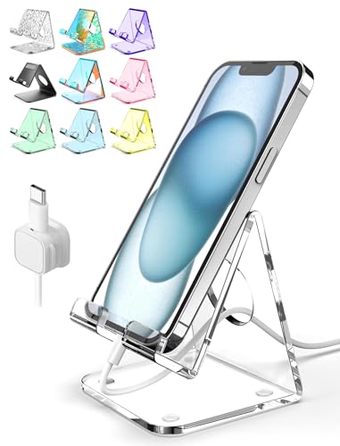 TOPGO Acrylic Cell Phone Stand Clear Phone Holder for Office Desk Vanity Kitchen Bedside Table Compatible with iPhone 17/Smartphones/iPad/Switch/Kindle Office Desk Accessories
