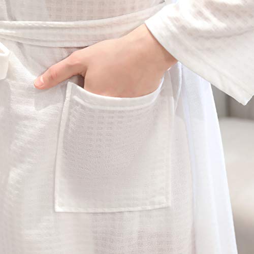 Rojeam Men's Kimono Waffle Robe Unisex Lightweight Soft Knee Length Spa Bathrobe Sleepwear with Pockets3