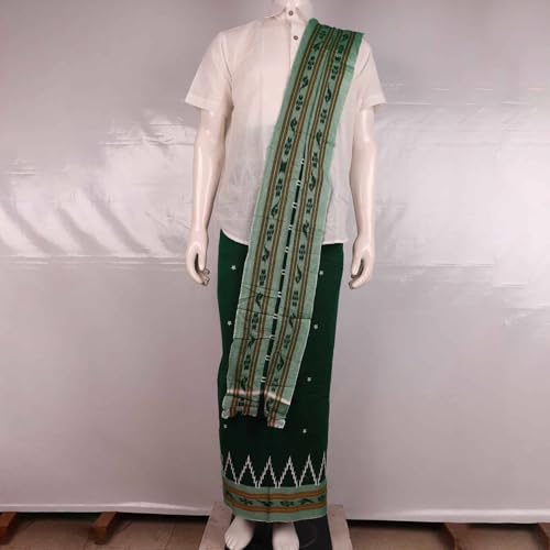 Image of Authentic Sambalpuri Handloom Cotton Unstitched Dhoti with Utari for Men | Traditional Odisha Weave Ikat Dhoti for Festive & Religious Wear