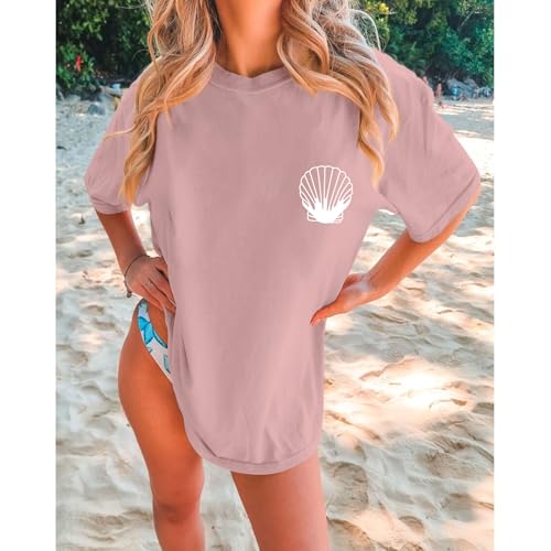 Image of Hawaiian T Shirts for Women Oversized Aesthetic Hibiscus Flower Beach Shirt Teens Preppy Tropical Graphic Tee Tops