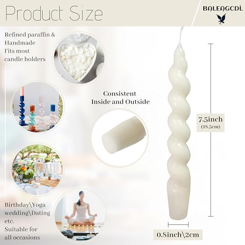 Image of Smokeless Short Candles Elegant Ivory Twisted Spiral Candles 7.5 Inch Unscented Candlesticks Handmade Taper Candles 4 Pcs for Holiday Gifts Romantic Dinner Decoration