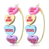 Valentine’s Day Hoop Earrings for Women LOVE XOXO Conversation Heart Earrings Romantic Large Circle Earrings Valentine’s Day Outfits Jewelry Gifts Party Favors (Style G)