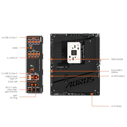 GIGABYTE Scheda madre B850 AORUS Stealth AMD AM5 ATX, supporta processori AMD Ryzen serie 9000/8000/7000, DDR5, fase di alimentazione 14+2+2, 4X M.2, PCIe 5.0, USB-C, WIFI7, 5GbE LAN, EZ-Latch - Scheda madre - Immagine 9