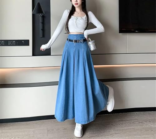 Women Summer High-Waisted Denim Skirt Medium-Length A- Line Umbrella Skirt2