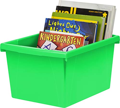 Image of Storex 4 Gallon Storage Bin with Lid - Plastic Classroom Organizer for Books and Supplies, Green, 6-Pack (61408C06C)
