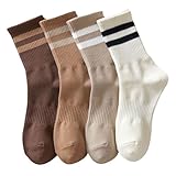 Muorruo 4 pares de calcetines de rayas para mujer, calcetines cómodos de algodón para mujer, calcetines neutros y dulces, calcetines de bota simples de algodón para niñas