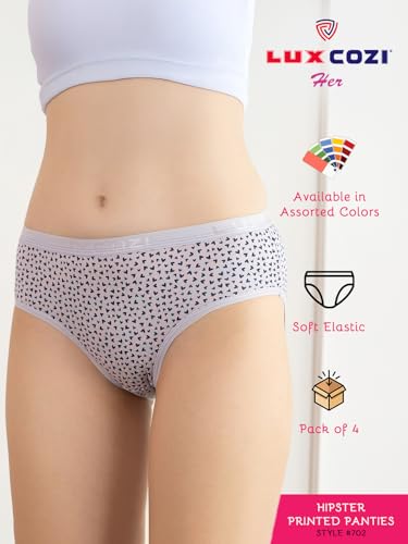 Image of Lux Cozi Cotton Women's Printed Pack of 4 Hipster Panties (Colors and Prints May Vary)