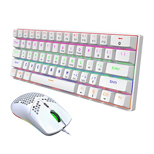 Generic ���J�j�J�� �L�[�{�[�h �}�E�X�Z�b�g Mechanical Keyboard 64KEY �L�� �Ɩ��t���L�[�{�[�h �n�j�J���P�[�X RGB ���C�g���� �}�E�X PC ���b�v�g�b�v Windows �Q�[���R���\�[���ƌ݊�������,White