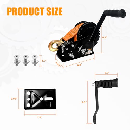 Guincho de reboque de barco 1,587 kg, guincho manual resistente com alça de poliéster de 80 m, guinc