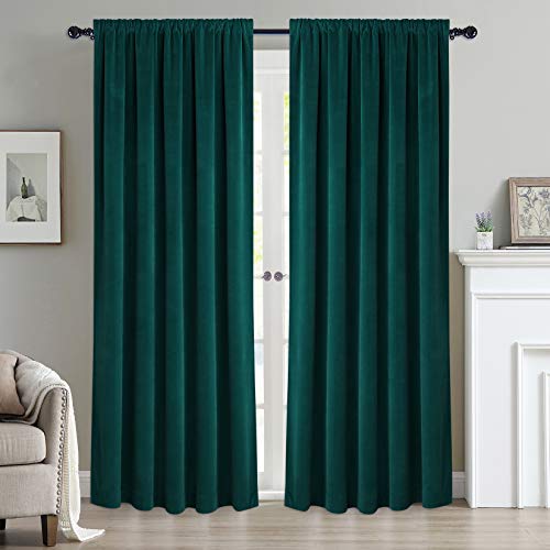 Haperlare Velvet Curtains Green Panels Room Darkening Soft Luxury Drapes Home Decor for Bedroom Curtain Rod Pocket Light Blocking Privacy Protect for Party/Dining Room, W42 x L63 inches, 2 Panels
