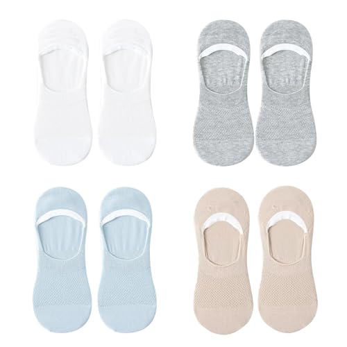 4 Pairs Women’s No-Show Non-Slip Low-Cut Boat Socks, Mesh Invisible Ankle Socks for Casual and Formal Wear