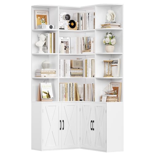 FirFurd Bibliotheque Angle 187cm Bibliothèque Meuble Rangement Blanc