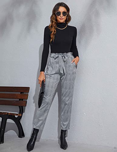 KANCY KOLE Women's Plaid High Waist Paper Bag Trousers #TOP20