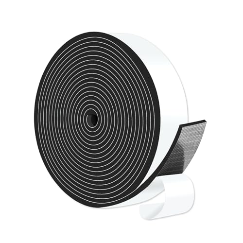 Image of Foam Weather Stripping Tape,High Density CR,1 in x 1 /8 in x 16 Ft | Weather Stripping Door Seal Strip for Insulating Door Frame, Window, Air Conditioner,Self Adhesive Sealing Weatherstrip,Black