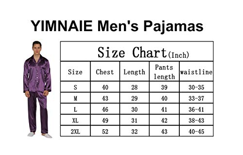 YIMANIE Mens Pajamas Silk Satin Pajamas for Men Soft Sleepwear Button Down Loungewear with Pockets Purple