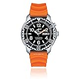 CHRIS BENZ DEEP 1000M Automatic Taucheruhr mit orangenem Kautschukband, Tintenfischschwarz