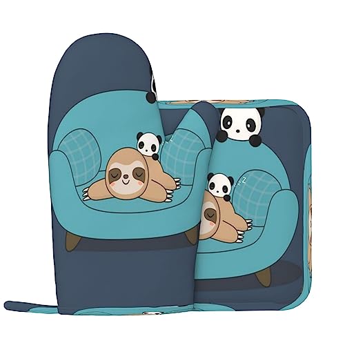 Cute Panda And Sloth Oven Mitts And Pot Holders Heat Resistant 2Pcs Set Bbq Gloves And Pads For Cooking Baking Grilling #TOP20