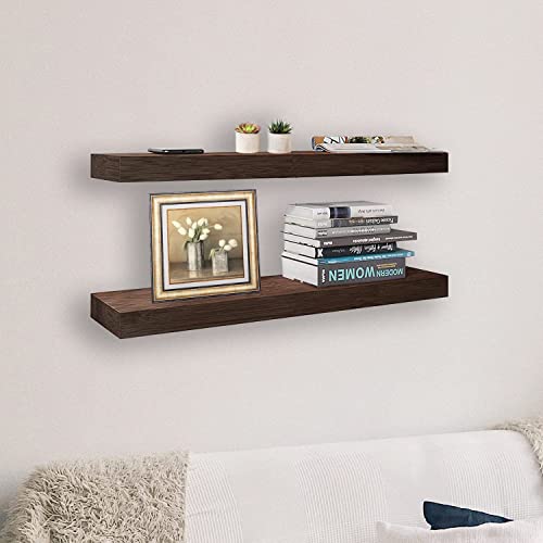 Yihata Floating Shelf, Large 24 Inch Wall Mounted Wooden Shelves Set Of 2, Hanging Floating Shelf Bracket For Bedroom, Bathroom, Living Room, And Kitchen Storage Decoration #TOP4