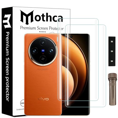 Image of Mothca Curved UV Tempered Glass Screen Protector for Vivo X100 / X100 Pro | Transparent | Pack of 2 | Borderless Full Screen Coverage with UV Installation Kit
