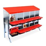 Garvee Boîte de ponte pour poules en métal pratique – 10 compartiments à œufs, pieds supports, couvercle à enrouler, montage peinture murale, fond amovible, nettoyage facile – Idéal poulailler – Rouge