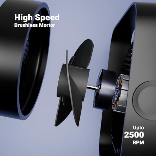 Image of Zebronics Heat Buster 300, Portable Desk Fan, Upto 13h Backup, 3600mAh Rechargeable Battery, 360 Rotatable fan, 4 Speed + 1 Breeze Mode, Wall-Mountable, for Travel, Office, Home (Black)