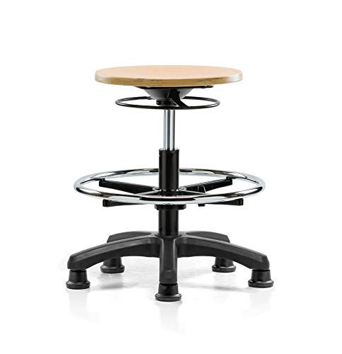 Image of Perch Wood Pneumatic Stool, All Around Adjustment Ring, Foot Ring and Stationary Caps, Workbench Height