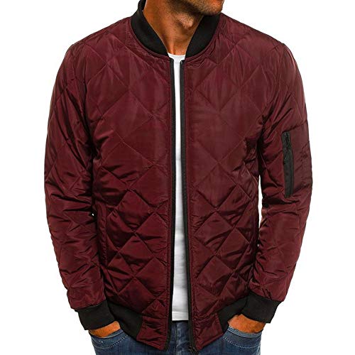 Image of Mens Flight Bomber Jacket Diamond Quilted Varsity Jackets Winter Warm Padded Coats Outwear
