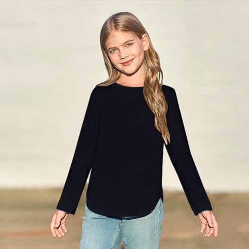 Little Girls Long Sleeve Shirts Curve Hem Side Slit Soft Tunic Tops Raglan Crewneck Fall Winter T-Shirts for 2-8 Years4