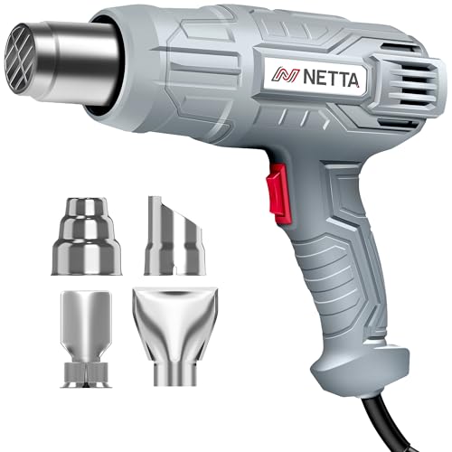 NETTA Heat Gun - 2000W - Professional Hot Air Gun with 2 Temperature Modes - Hands-Free Stand Built-in - Ideal for Stripping Paints, Soldering Pipes, Shrinking PVC - Grey