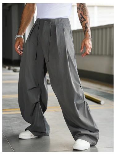 Men's Wide Leg Pant Baggy Pleated Dress Pants Zipper Fly Trousers Casual Business Workout Slacks with Pocket4